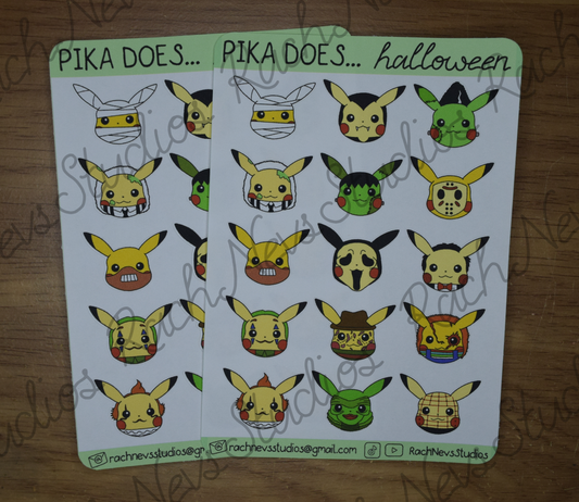 Pika Does...Halloween A6 Matte Paper Sticker Sheet