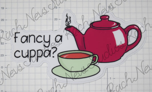 Fancy a Cuppa? - Individual Easy Peel Vinyl Sticker Glossy and Holographic