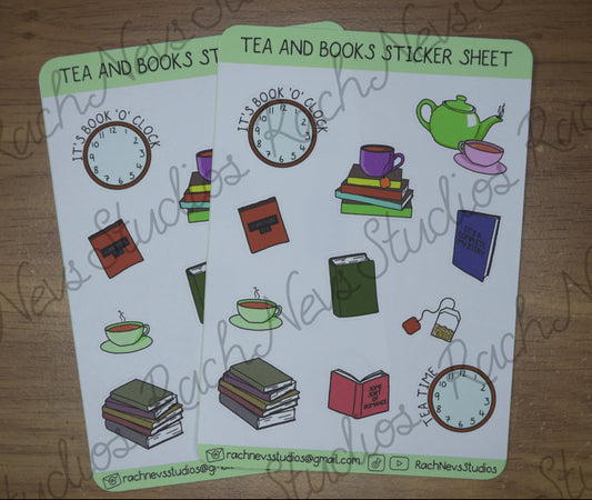 Tea and Books A6 Matte Paper Sticker Sheet
