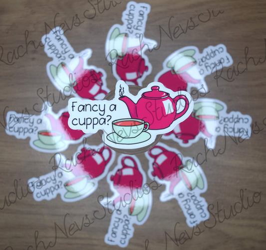 Fancy a Cuppa? - Individual Easy Peel Vinyl Sticker Glossy and Holographic
